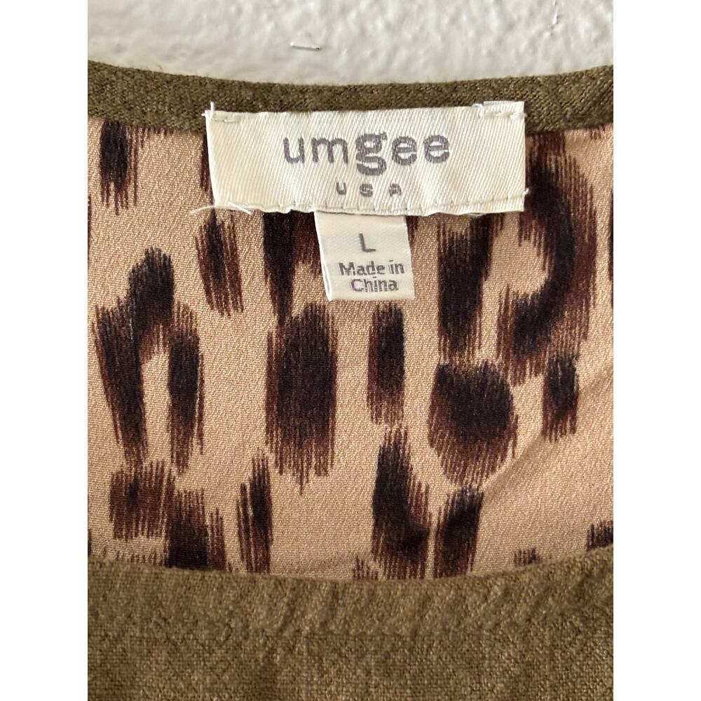 Umgee Linen Dress Animal Print Hi-Lo Shift Dress Womens Size Large - Picture 2 of 5